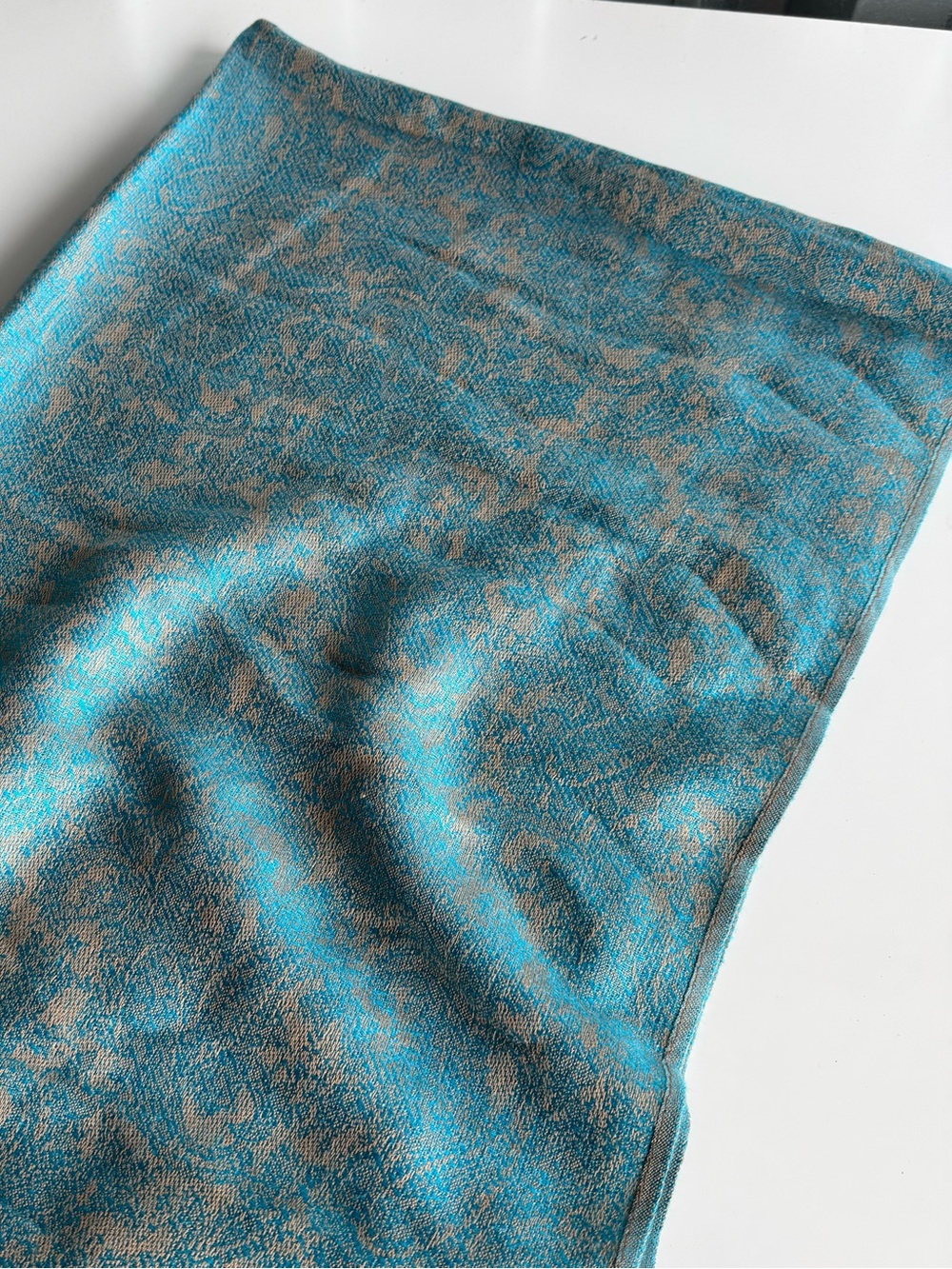 100% Pashmina Turquoise Paisley Fringe Shawl Wrap Scarf - Picture 4 of 8